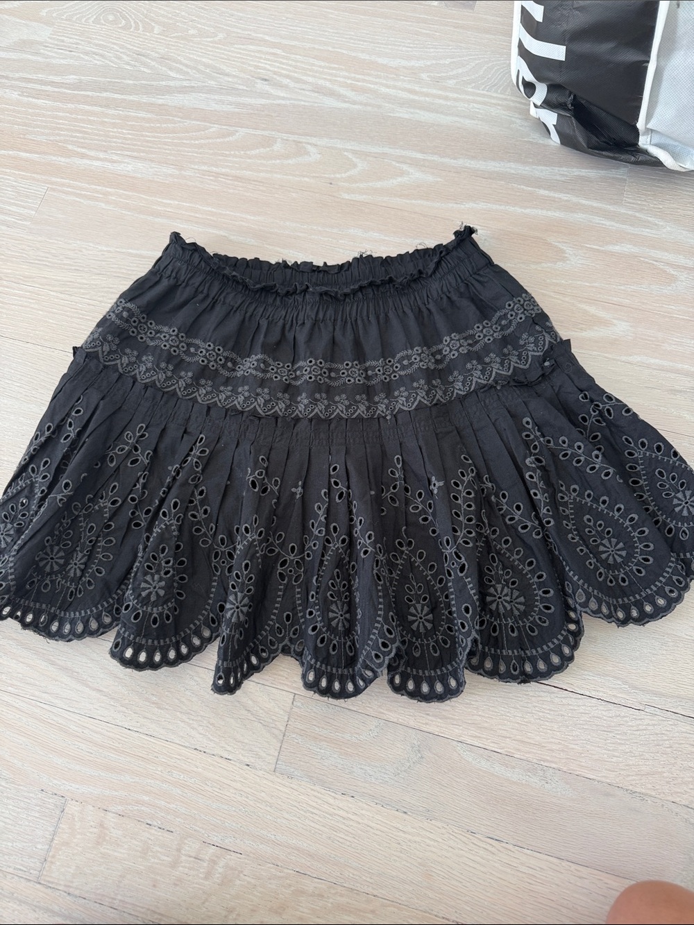 LoveShackFancy Black Eyelet Scalloped Circle Skirt